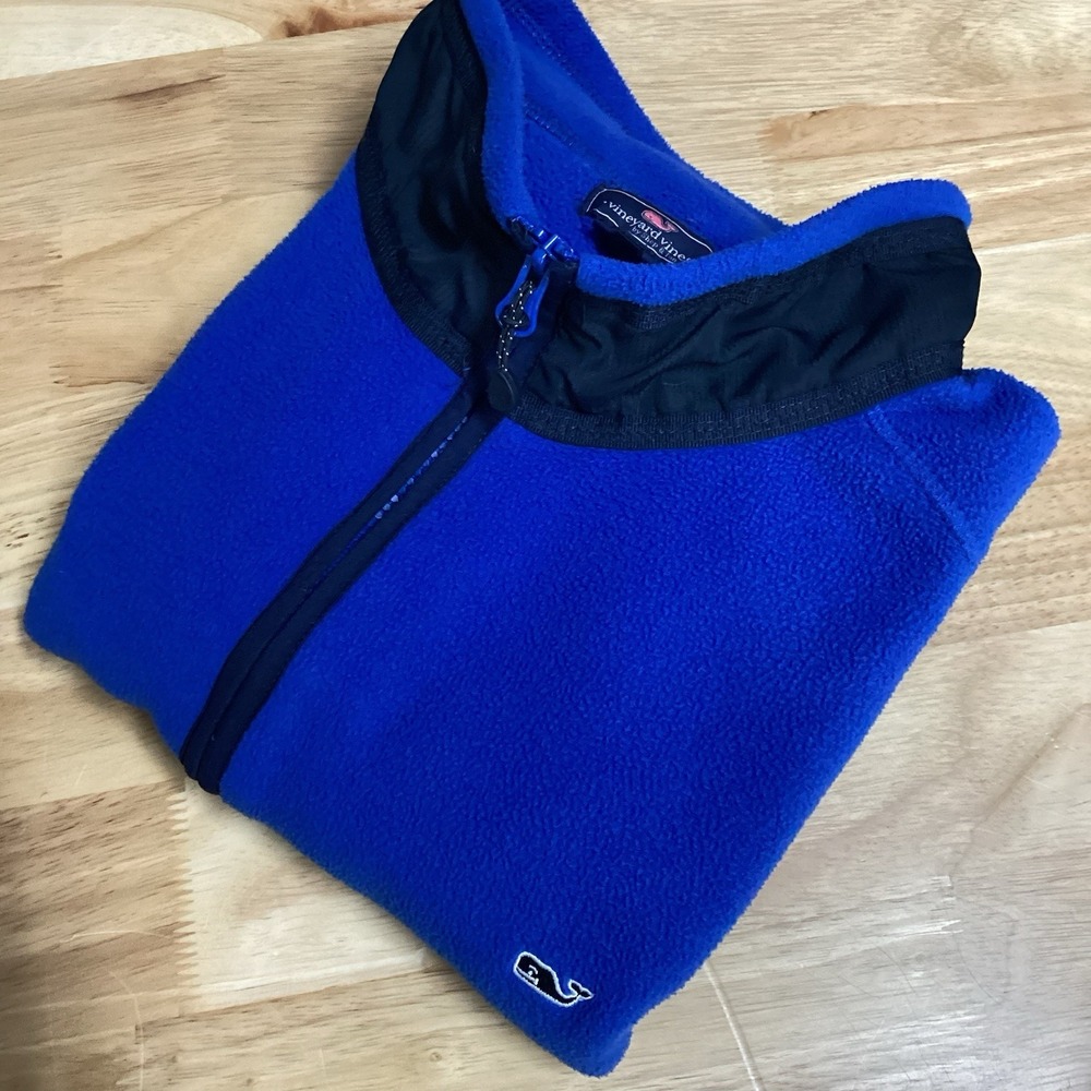 Mens Vineyard Vines Full Zip Fleece Vest- Blue/Black- Large
